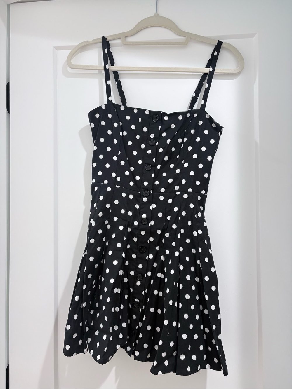 Reformation Aralyn Black & White Polka Dot Button-Front Mini Dress